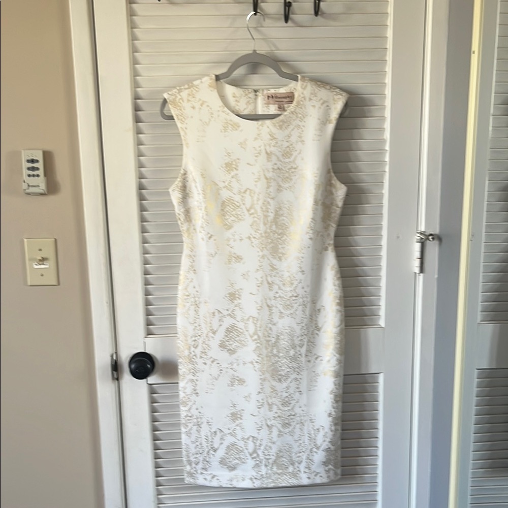 Philosophy Elegant White and Gold Scuba Dress